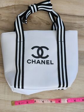 White Canvas Tote with Black Striped Handles/GWP Novelty